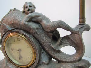 Antique Merman Dauphin Koi Fish Waves Decorative Figural Lamp Clock fabulous dtl