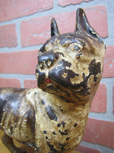 BOSTON TERRIER Antique Cast Iron Dog Doorstop Brown Cream Decorative Art Statue