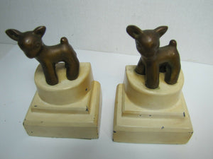 1930s ART DECO FAWN DOE BABY DEER Bookends Triple Tier Base Small Childrens Size