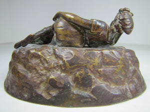 19c VICTORIAN BATHING BEAUTY Bronze Cigar Ashtray Decorative Arts Figural Tray
