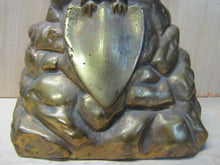 Load image into Gallery viewer, Old Brass Eagle Doorstop large heavy spread winged shield perched on rocks Art
