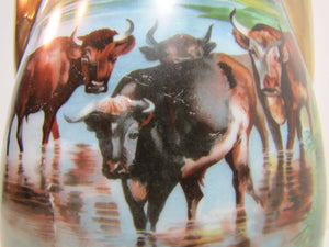 Antique Porcelain Cattle Vase large cow steer bulls double handled decorative