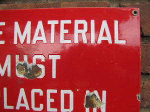 Old Porcelain WASTE MATERIAL Must Be Placed in Proper Receptacles Sign red white