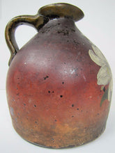 Load image into Gallery viewer, Antique Stoneware Syrup Jug w Handle hand painted Flowers floral batter pitcher
