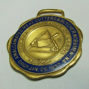 Antique MEAT CUTTERS & BUTCHERS WORKMEN AFL Fob Medallion BASTIAN BROS NY Ornate