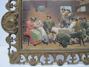 B&H BRADLEY HUBBARD Antique TAVERN PUB Scene Hand Painted Decorative Arts Plaque