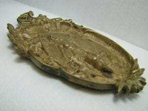 Antique Art Nouveau Nude Maiden Trinket Tray Bird in Hand Doe High Releif Beauty