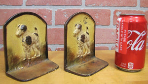 Old Cast Iron TERRIER Bookends figural wire fox dog book ends old paint