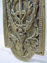 Load image into Gallery viewer, Antique Door Push Plate Ornate Flame Torch Ribbons Bows Floral Old Brass Bronze
