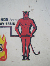 Load image into Gallery viewer, DOUBLE KAY KK NUT SHOP DEVILS TURNING SIZZLING BARBECUED NUTS Old WF Expo Sign
