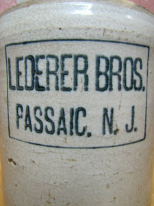 LEDERER BROS PASSAIC NEW JERSEY Antique Stoneware Jug Two Tone Top Handle