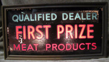 Load image into Gallery viewer, Orig 1950&#39;s FIRST PRIZE MEAT PRODUCTS Lighted Sign Tobin&#39;s Hot Dogs Deli Grocery
