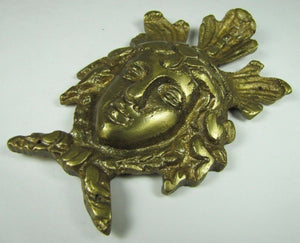 Antique 19c Brass Face Decorative Art Architectural Furniture Hardware Element
