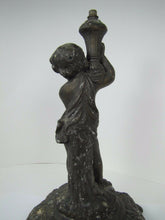 Load image into Gallery viewer, Antique Victorian Gas Lamp figural child holding urn ornate old decorative light
