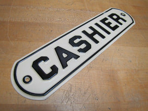 CASHIER Sign Old Embossed Metal Gas Station Carnival Amusement Park Repair Shop