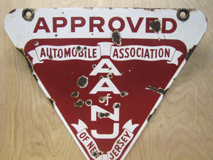 AUTOMOBILE ASSOCIATION OF NEW JERSEY Orig Old Porcelain Sign Double Sided AA NJ