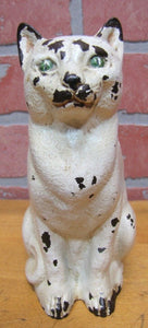 CJO JUDD CAT Orig Old Cast Iron Doorstop Decorative Art Statue White Green Eyes