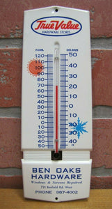 BEN OAKS TRUE VALUE Hardware Stores Advertising Thermometer Sign Sun Snowflake