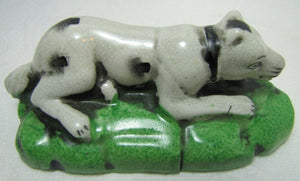 RECUMBENT DOG Decorative Art Statue Figurine lying resting black white dog