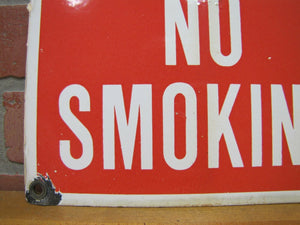 NO SMOKING Old Porcelain Sign Gas Station Industrial Repair Shop RR Subway Ad
