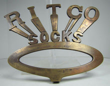 Load image into Gallery viewer, RITCO SOCKS Old Bronze Clothing Department General Store Display Sign Brass Wash
