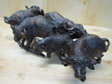 Load image into Gallery viewer, Old Ironwood Buffalo Herd Sculpture large hand carved artwork 4 horned and calf
