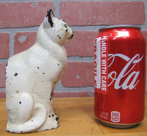 CJO JUDD CAT Orig Old Cast Iron Doorstop Decorative Art Statue White Green Eyes