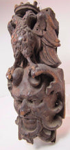 Load image into Gallery viewer, Antique Carved Wood Double Headed EAGLE DEVIL EVIL Man Head Hardware Element
