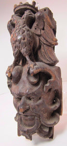Antique Carved Wood Double Headed EAGLE DEVIL EVIL Man Head Hardware Element