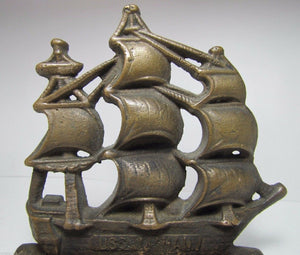 Old Solid Brass USS MAHAN Ship Bookend Doorstop Nautical Decorative Art Statue