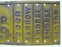 Load image into Gallery viewer, Orig *Rare 1932 Vendor License Plate Ad Sign - Door Barrow 1 Horse 2 Horse Motor
