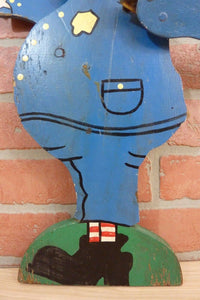 POLICEMAN WHIRLIGIG Old Folk Art Wooden Moustache Hat Badge Striped Socks Gloves