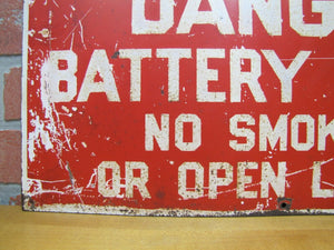 DANGER BATTERY ROOM NO SMOKING OR OPEN LIGHTS Old Sign Industrial Repair Shop Ad