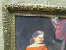 Load image into Gallery viewer, Girl in Red Dress with Black Cat Outsider Folk Art Watercolor Painting A. Romano
