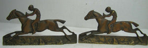 Vintage Jockey riding Horse Bookends brass copper wash ornate detailing rare htf