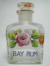 Load image into Gallery viewer, Antique BAY RUM Apothecary Drug Store Square Glass Bottle Hand Painted Jar
