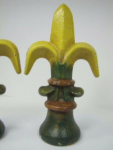Old Pair Fleur De Lis Cast Iron Figural Finials Architectural Hardware Elements