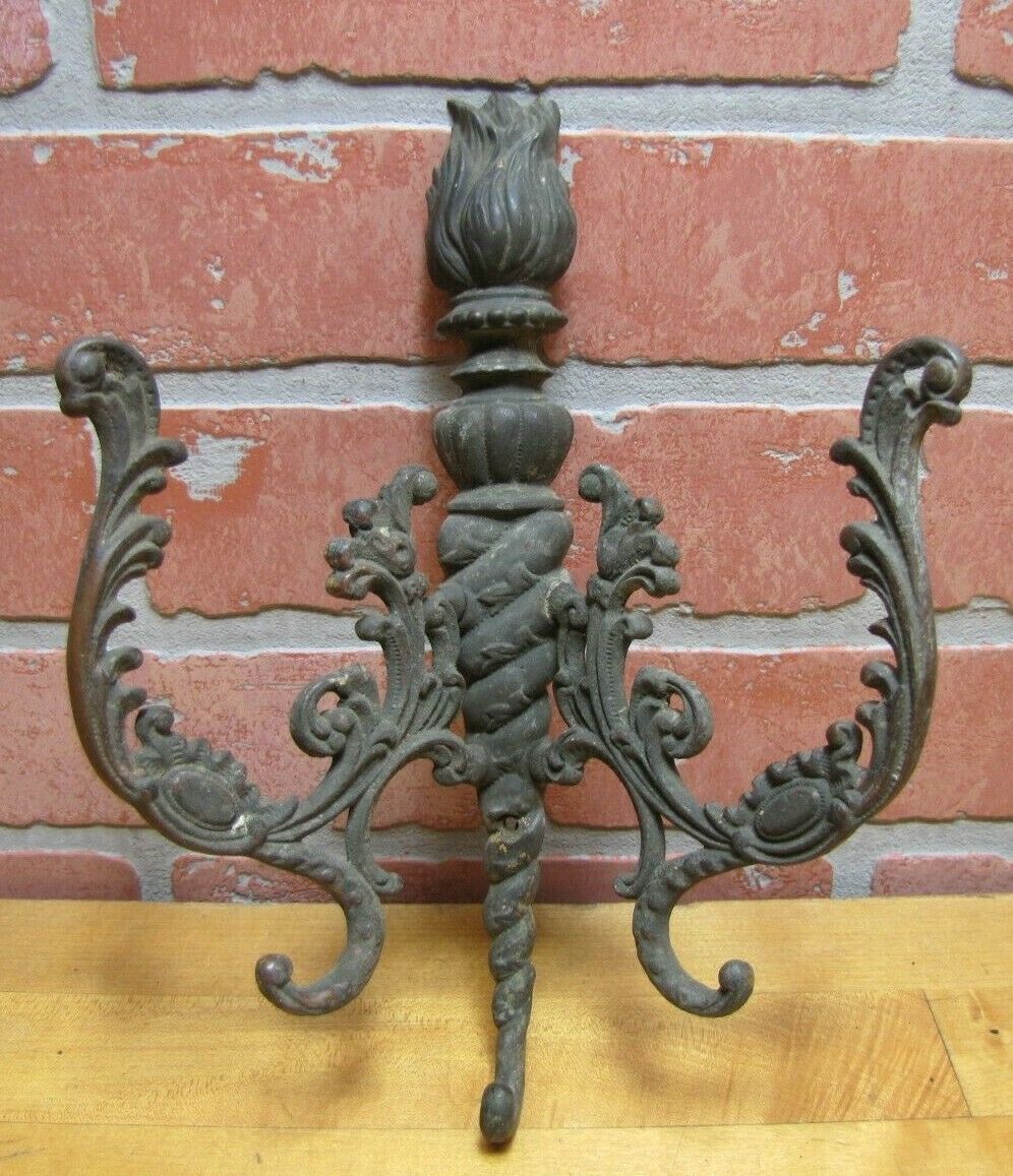 Antique 19c Bronze Flame Finial Ornate Hanger Hooks Decorative Arts Hardware A