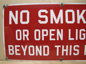 NO SMOKING OPEN LIGHTS BEYOND THIS POINT Old Porcelain Sign Gas Station Subway
