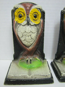 Old Cast Iron Wise Owl Bookends solid decorative arts multi color paint detailed