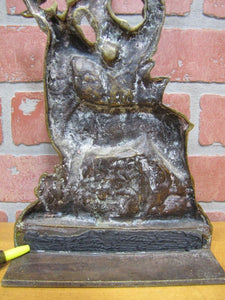DEER BUCK FOREST Scene Old Doorstop Large Figural Brass Decorative Art Statue