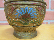 Load image into Gallery viewer, Old Brass Enamel Japanese Vase with Handles Multi Color Decorated Raised Design
