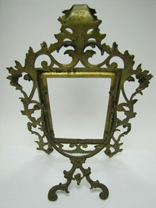 Antique 1890s Art Nouveau Decorative Arts Brass Frame Scrollwork Flowers Easel