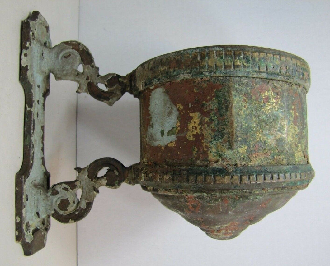 Antique Oil Lamp Wall Mount Bracket unique early bronze copper ornate detailing