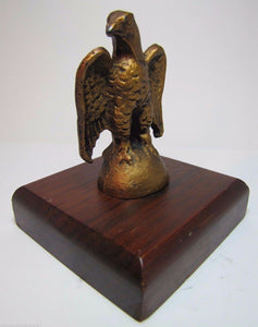 Old Cast Iron EAGLE PAPERWEIGHT Detailed Figural Metal Bird Mounted Wooden Base
