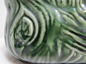 Mid Century Retro Green Ceramic Pottery Mushroom Planter oval raised design