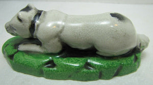 RECUMBENT DOG Decorative Art Statue Figurine lying resting black white dog