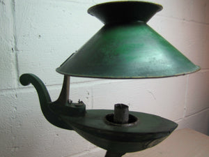 Antique Aladins Style Oil Lamp - Bird Unusual Brass Green White Removable Shade