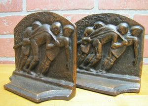 Orig Old 'GALLEY SLAVES' Cast Iron Bookends circa 1920s decorative art book ends