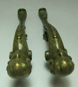 Antique Pair Figural Head Handle Pull Brass Architectural Hardware Elements